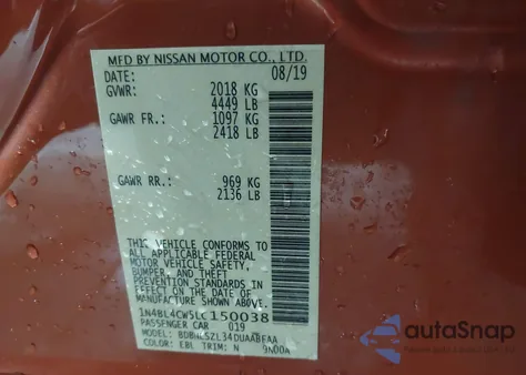 2020 Nissan Altima Sr Intelligent Awd from USA, damaged, VIN 1N4BL4CW5LC150038